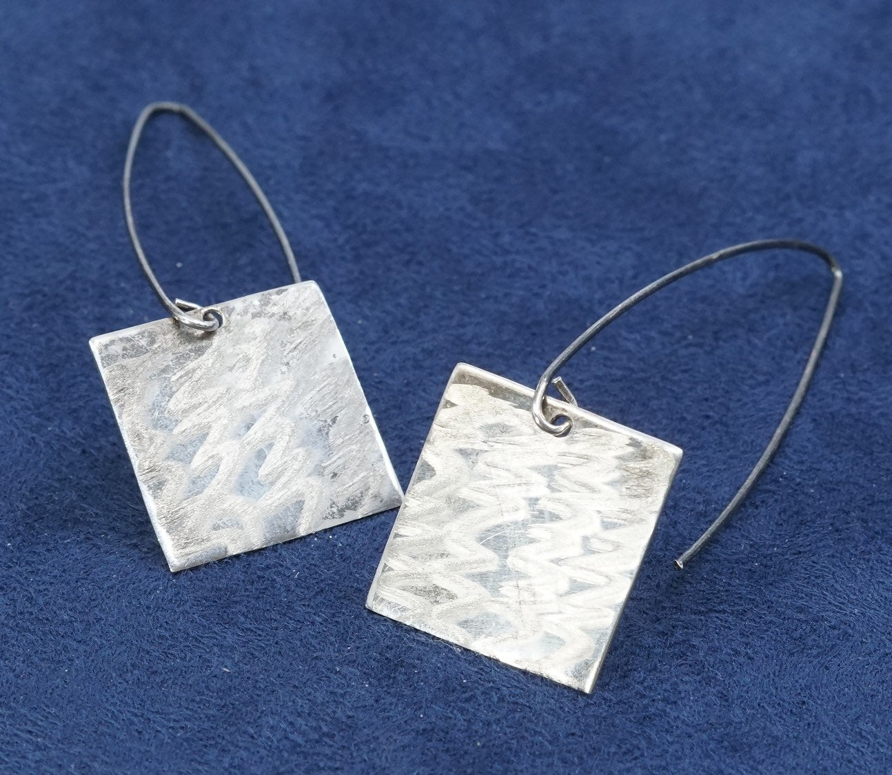 vtg modern minimalist sterling silver handmade earrings, 925 square drops