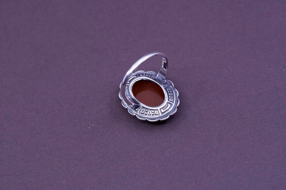 Size 9, vtg Sterling silver handmade flower ring with carnelian and Marcasite