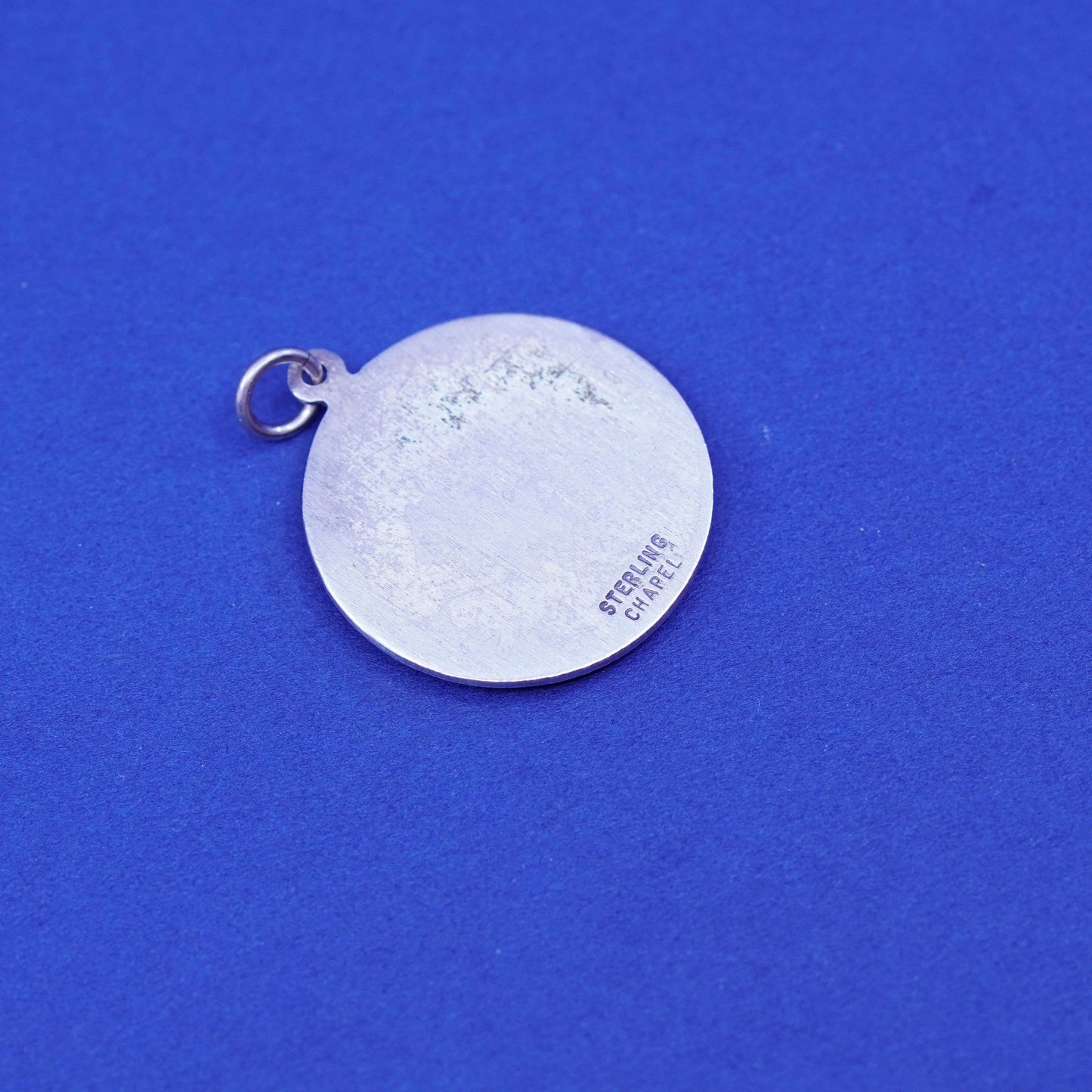 Vintage sterling 925 silver tag pendant, Saint Christopher protect us charm