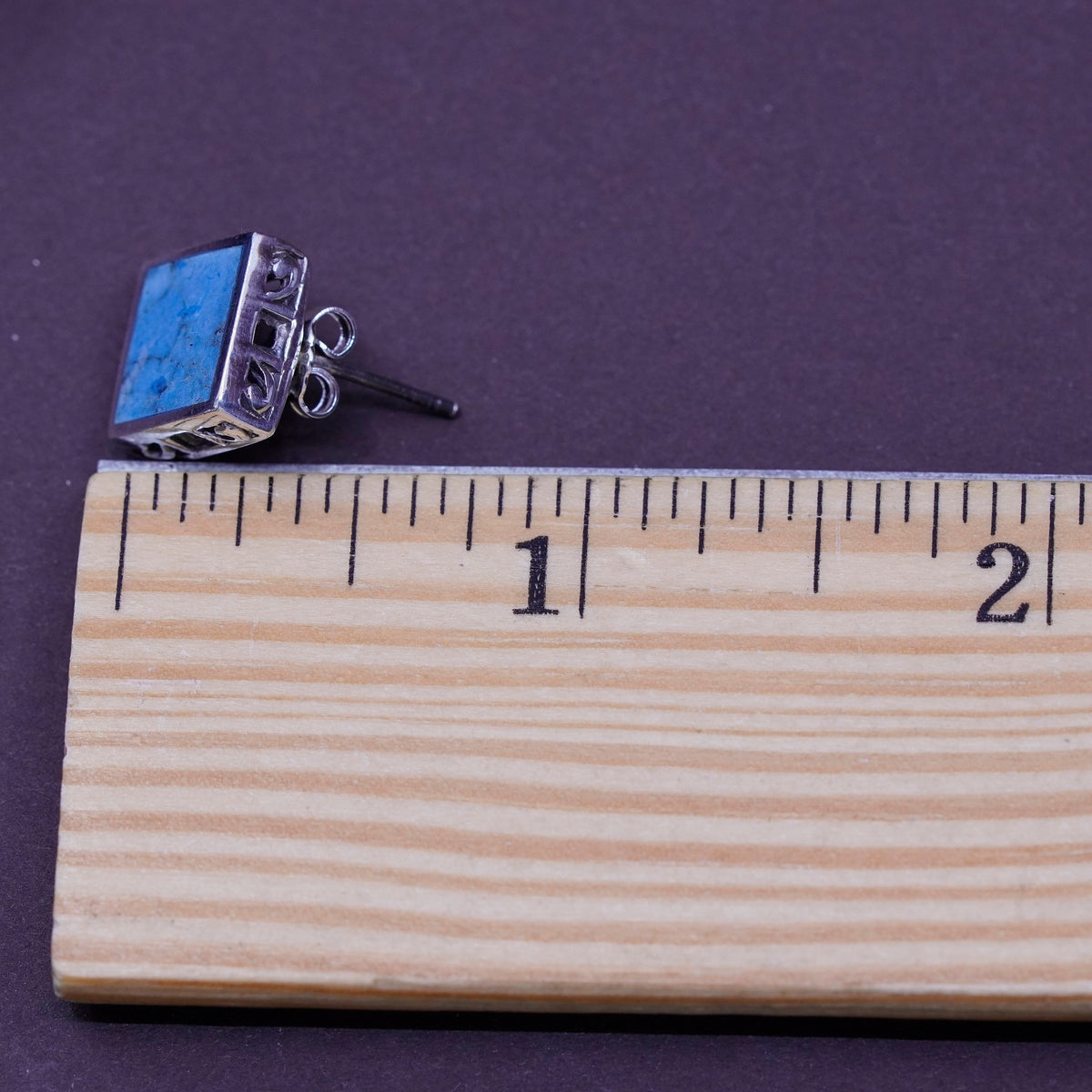 Sterling silver handmade earrings, southwestern 925 square with turquoise studs