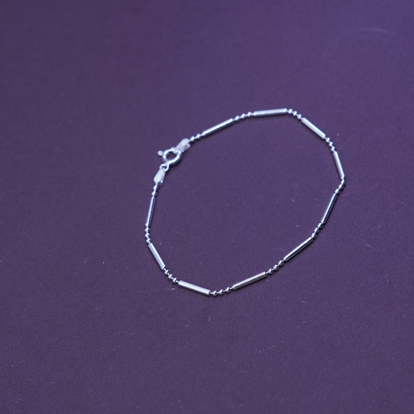7.25”, Vintage Sterling silver handmade bracelet, 925 bar bead link chain