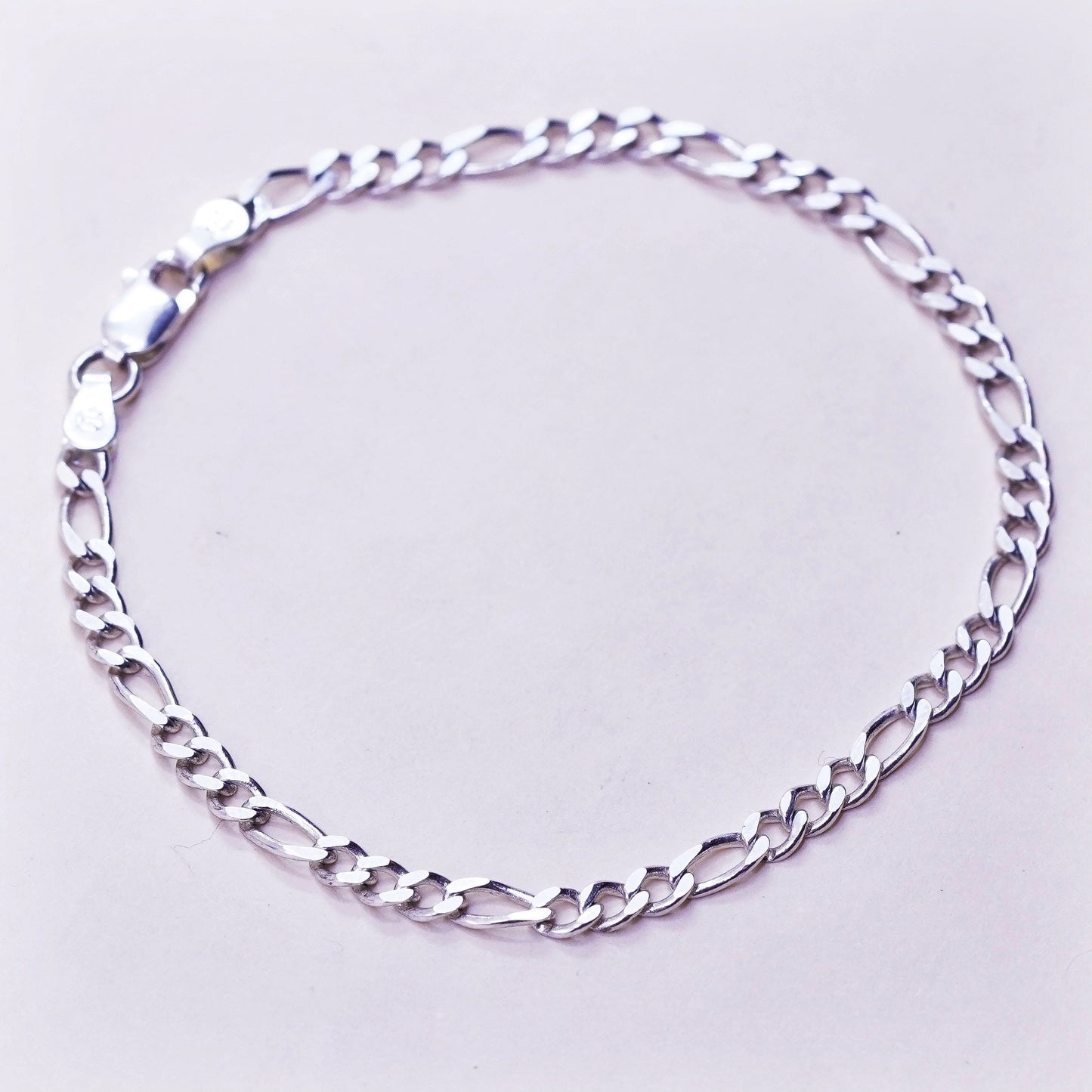 7”, 4mm, Vintage Italy sterling silver 925 chain, men’s figaro bracelet