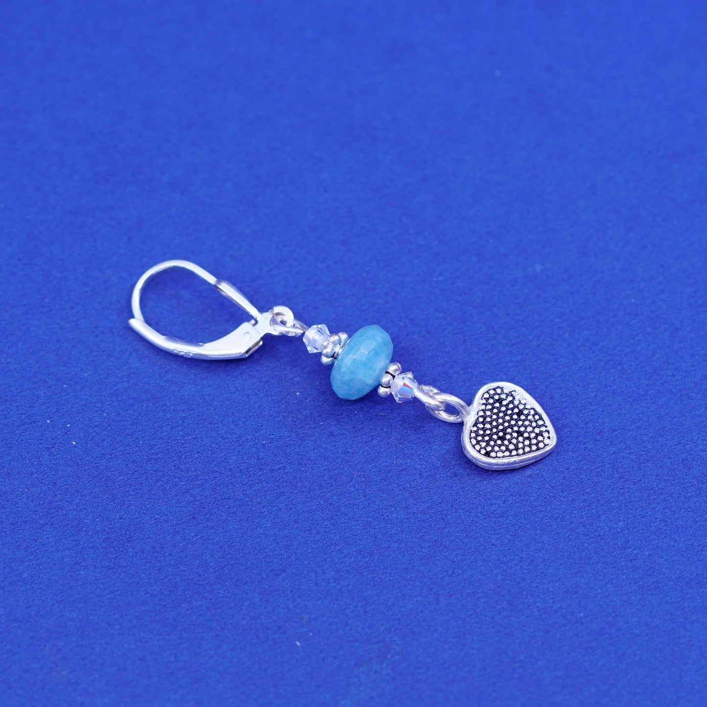 Vintage Sterling silver handmade earrings, 925 heart with jade beads
