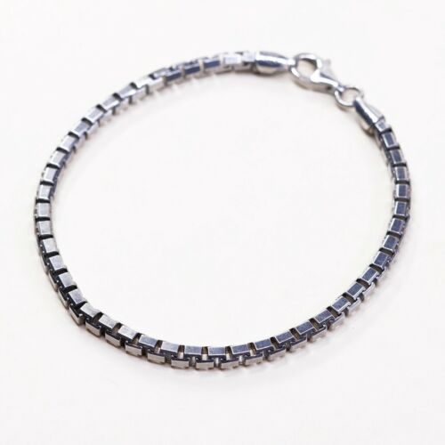 8.25”, 4mm, Vtg Sterling Silver bracelet, 925 Italy Solid Box chain, Stamped 925