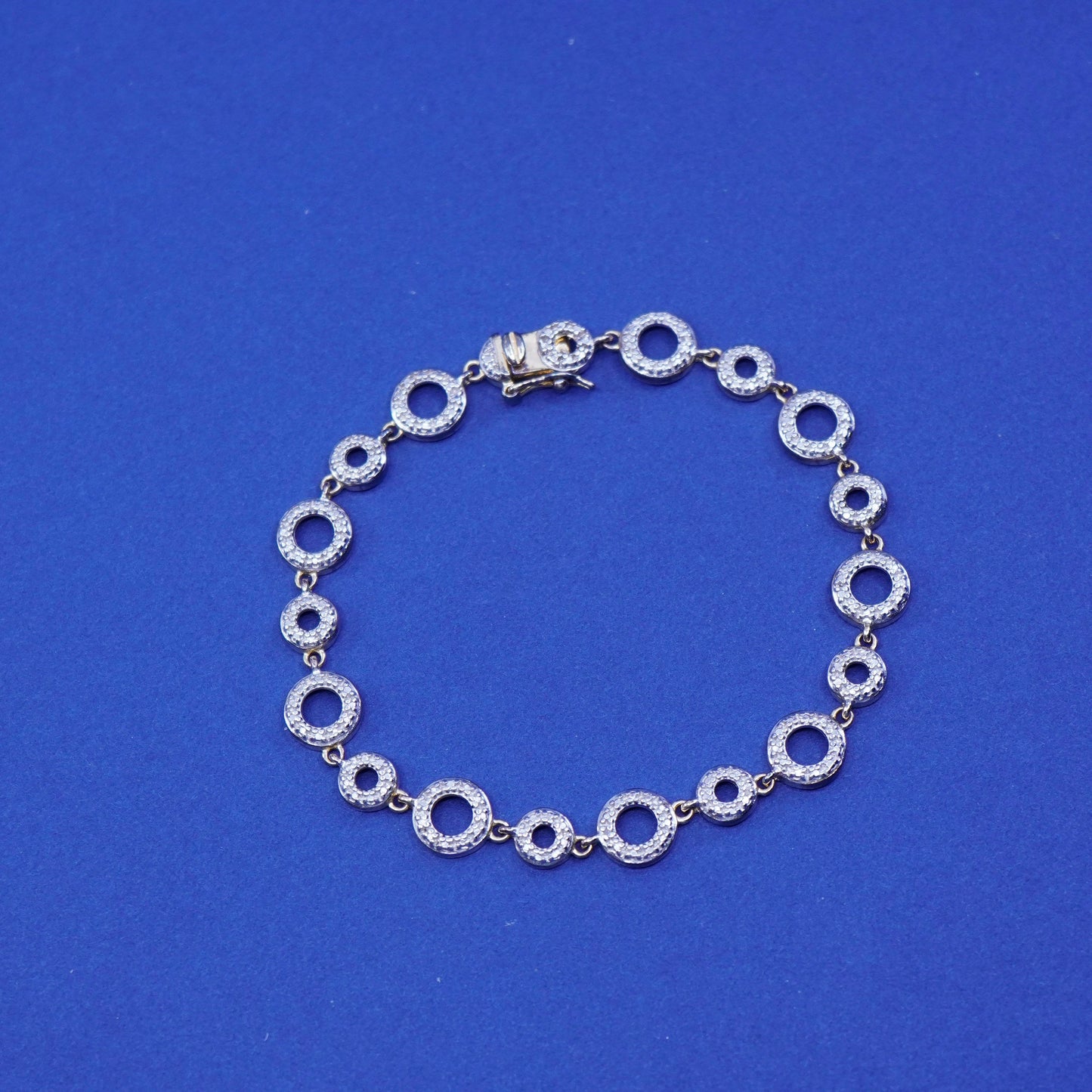 7”, vintage vermeil gold over sterling silver tennis bracelet, 925 circle chain