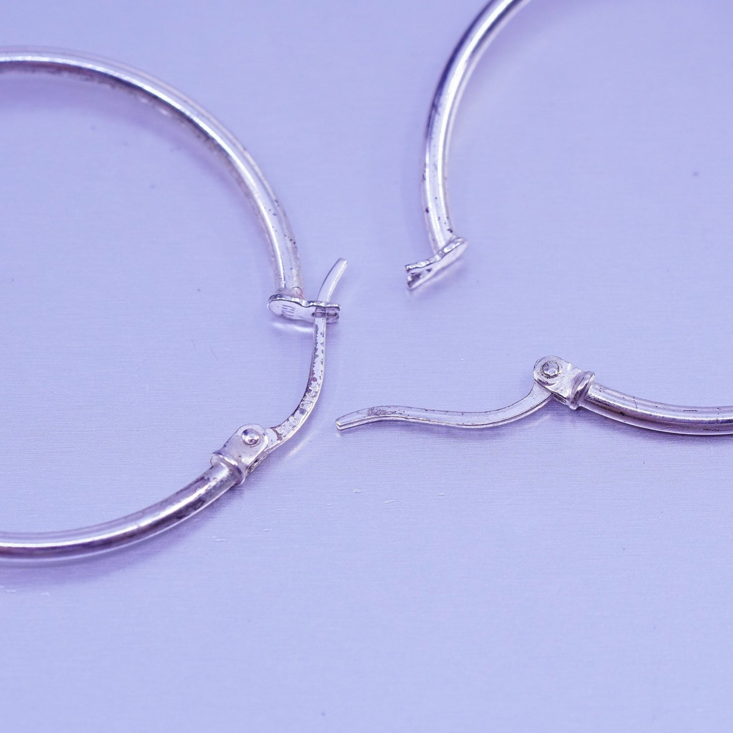1.25”, VTG Italy two tone Sterling silver handmade earrings, 925 hoops beads
