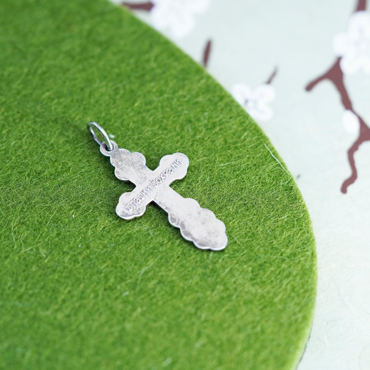 Vintage Sterling 925 silver handmade cross pendant with blue enamel
