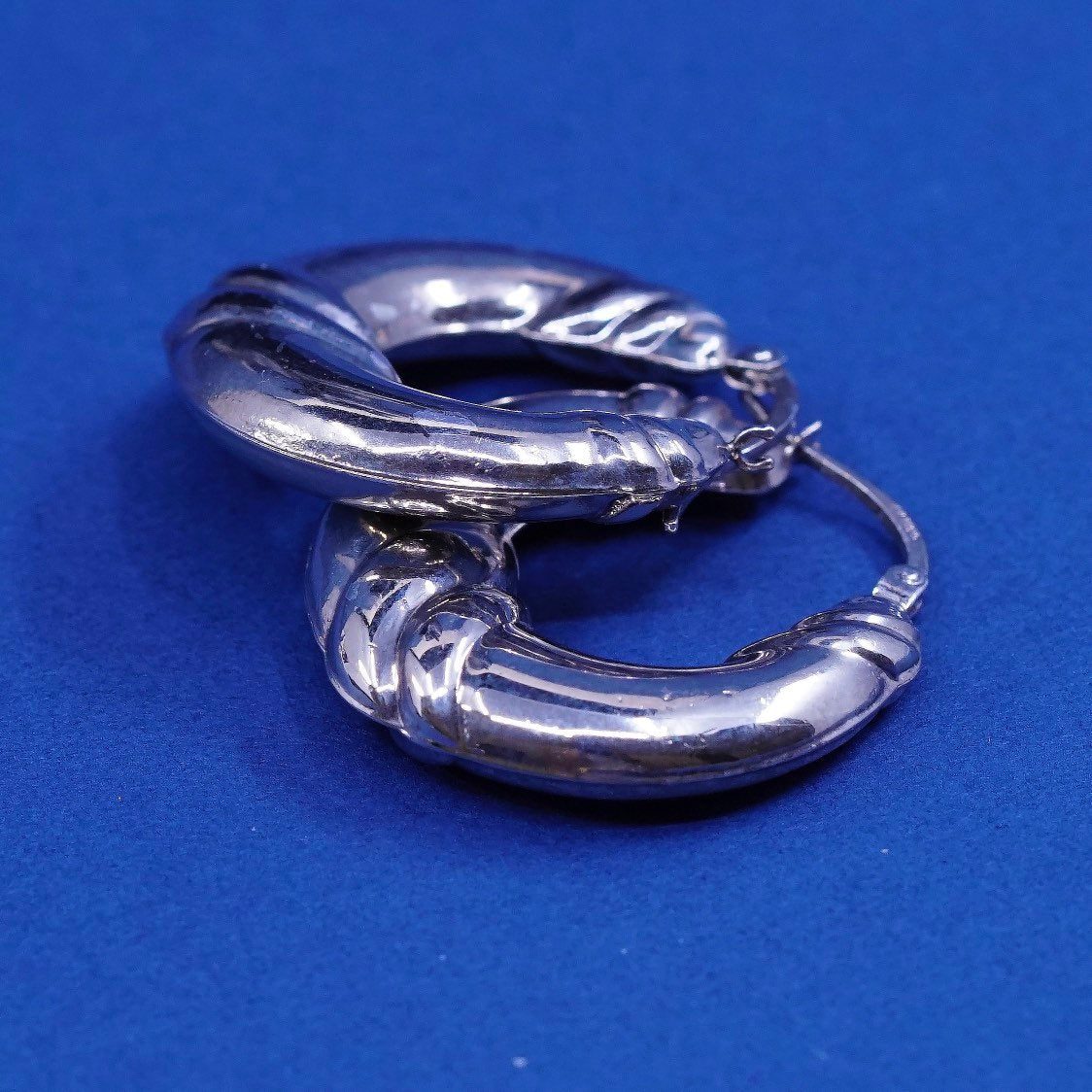1", vtg Sterling silver handmade hoop earrings, puffy lightweight 925 huggie