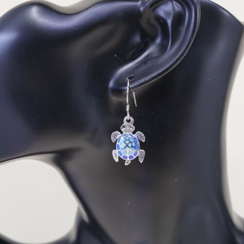 Vtg Designer Arte Sterling Handmade Earrings, 980 Silver Enamel Turtle