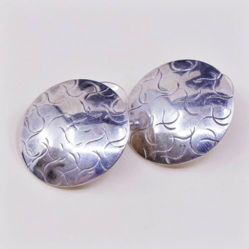Southwestern Handmade 925 Sterling Silver Round Studs Earrings W/ Wavy Pattern