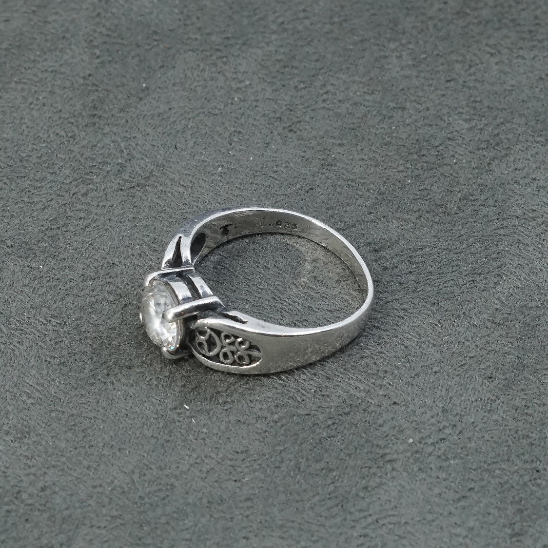 sz 7, vtg Sterling silver engagement ring, 925 w/ crystal