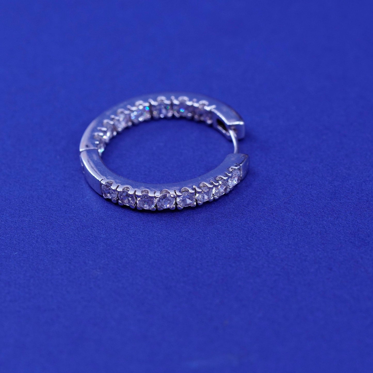 1”, Vintage Sterling silver earrings, 925 hoops, huggie with CZ inlay