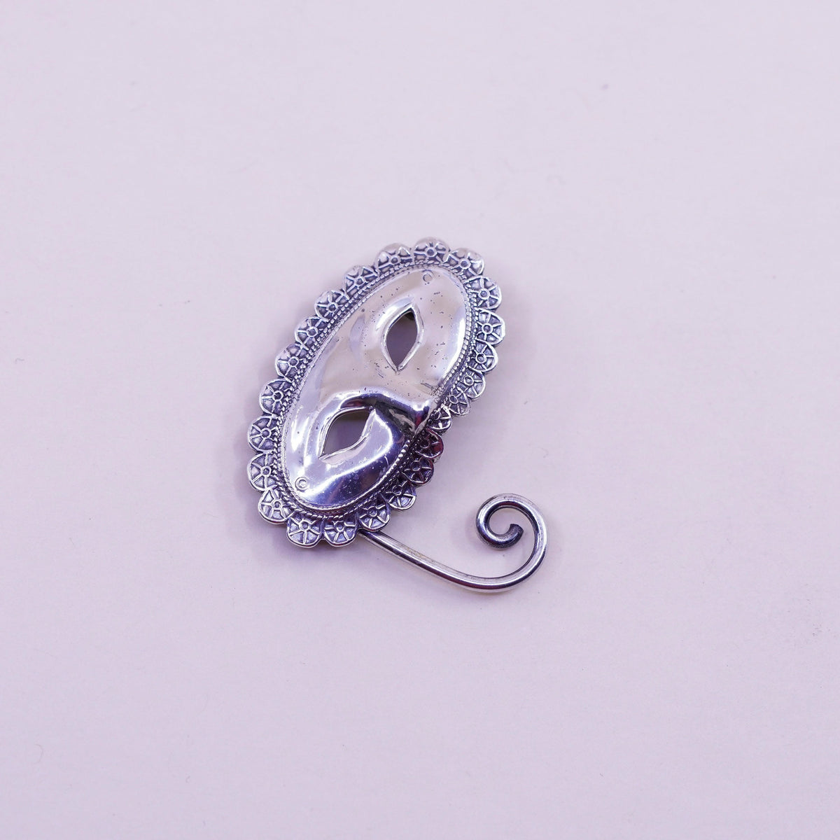 Lang Sterling 925 silver Madi Gras Theater Mask Tie Tack Pin Brooch Eye Mask