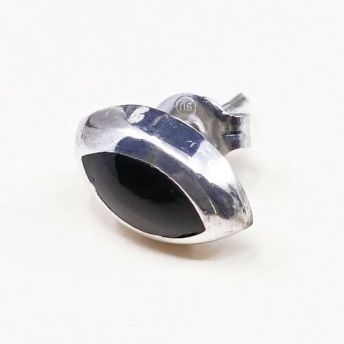 Vintage Sterling Silver Handmade Earrings, 925 Silver Studs W/ Obsidian