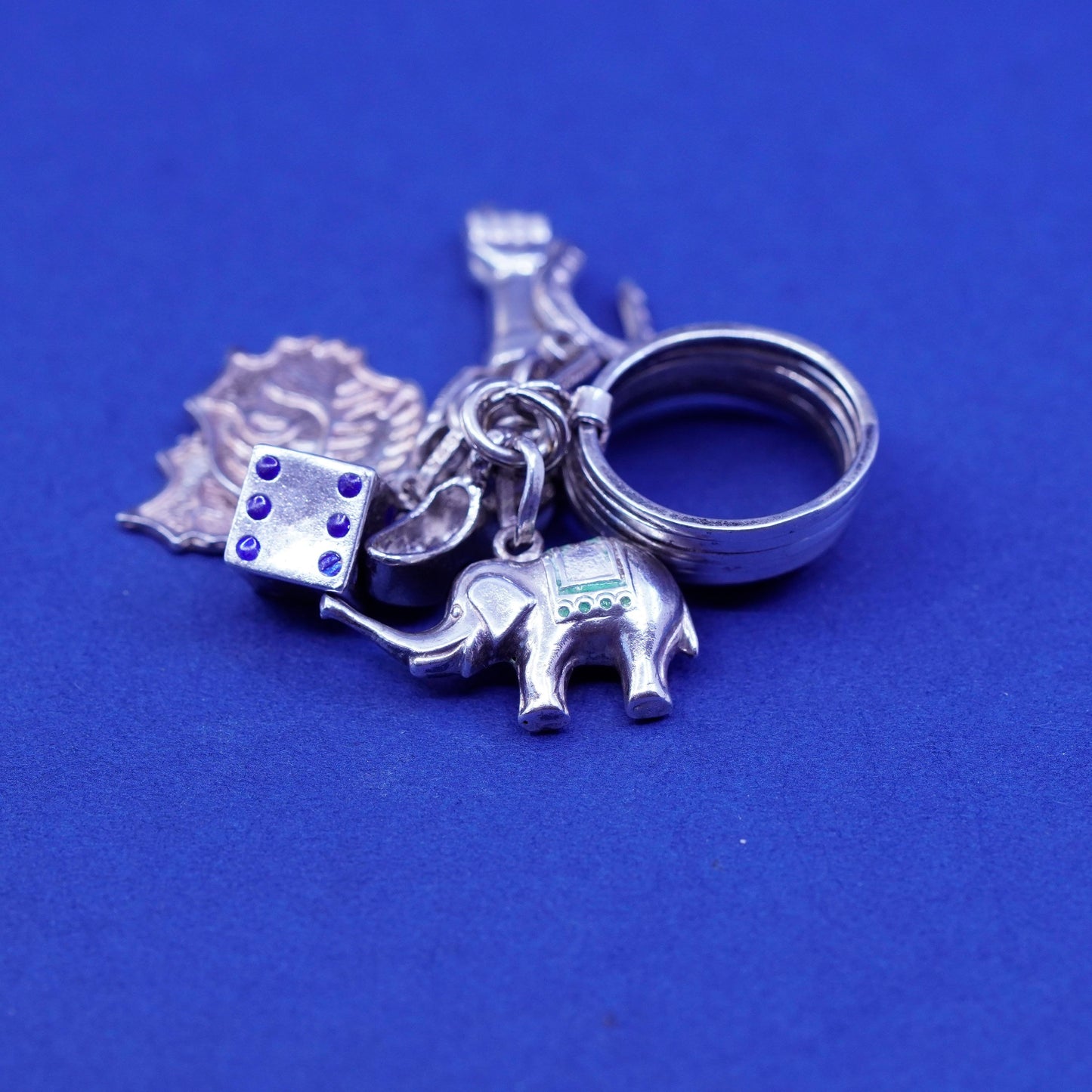 Size 3.5, Sterling 925 silver handmade ring boy dice elephant girl hand charm