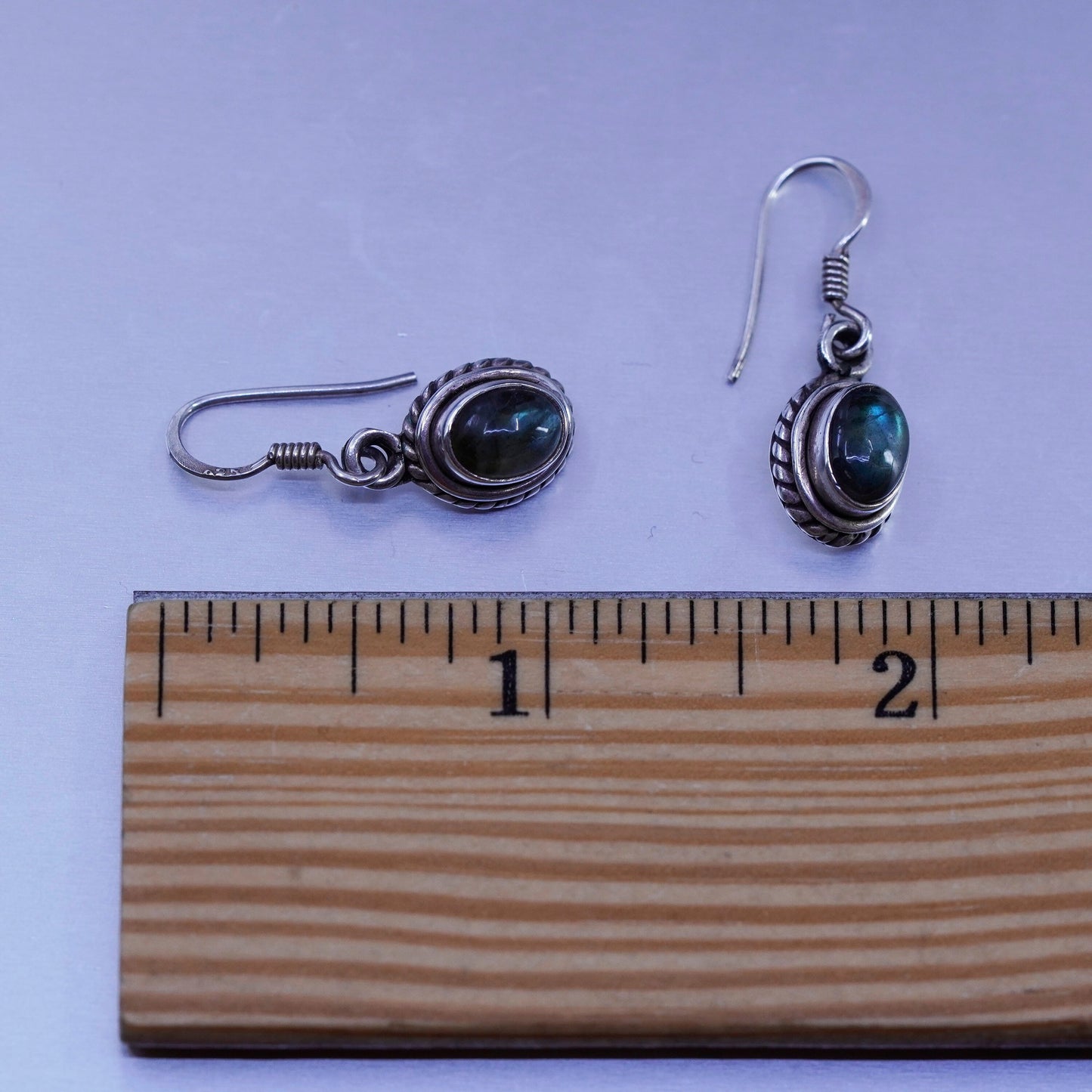 Vintage Sterling 925 silver handmade earrings with labradorite and cable around