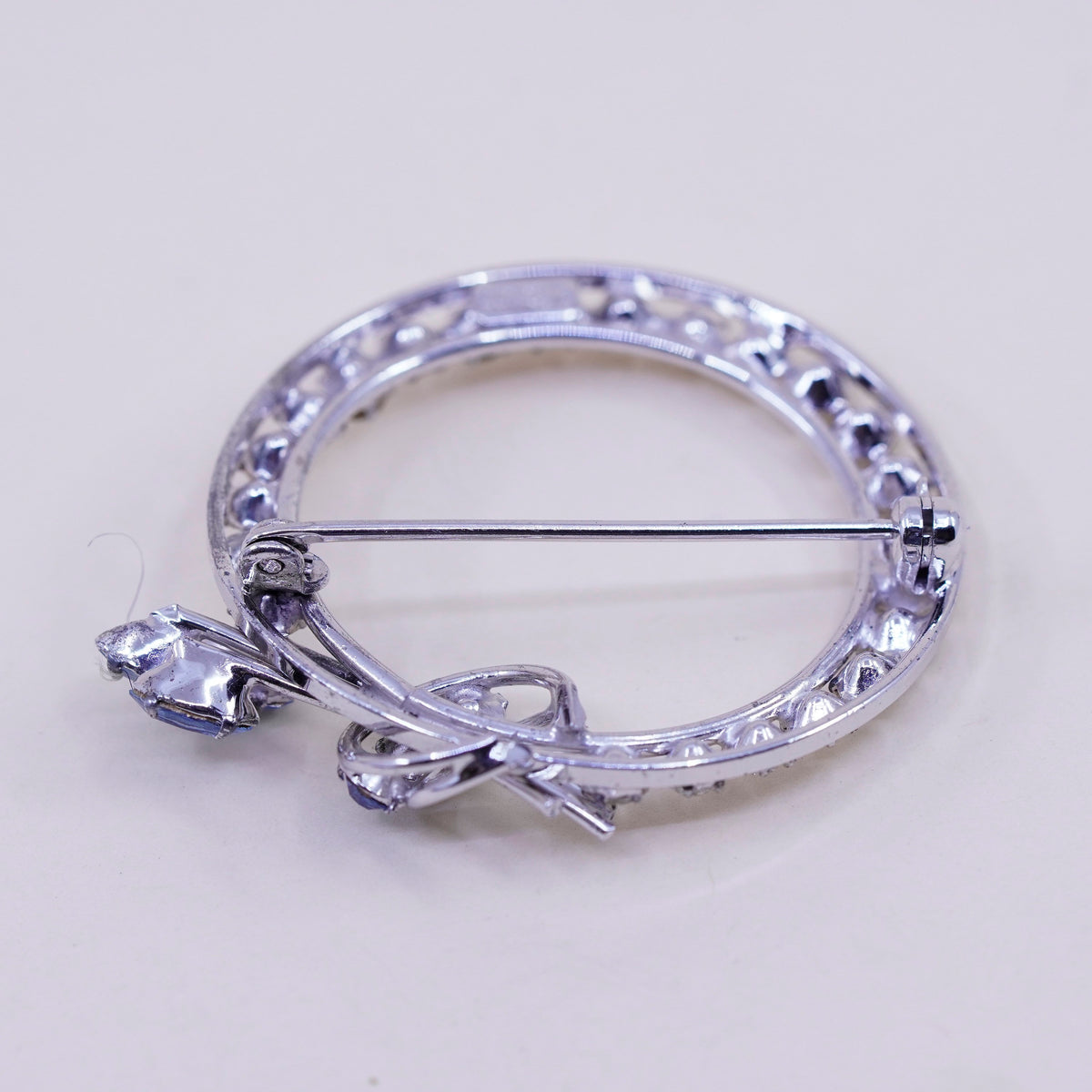 CA vintage Sterling silver handmade brooch, 925 circle pin with Rhinestone