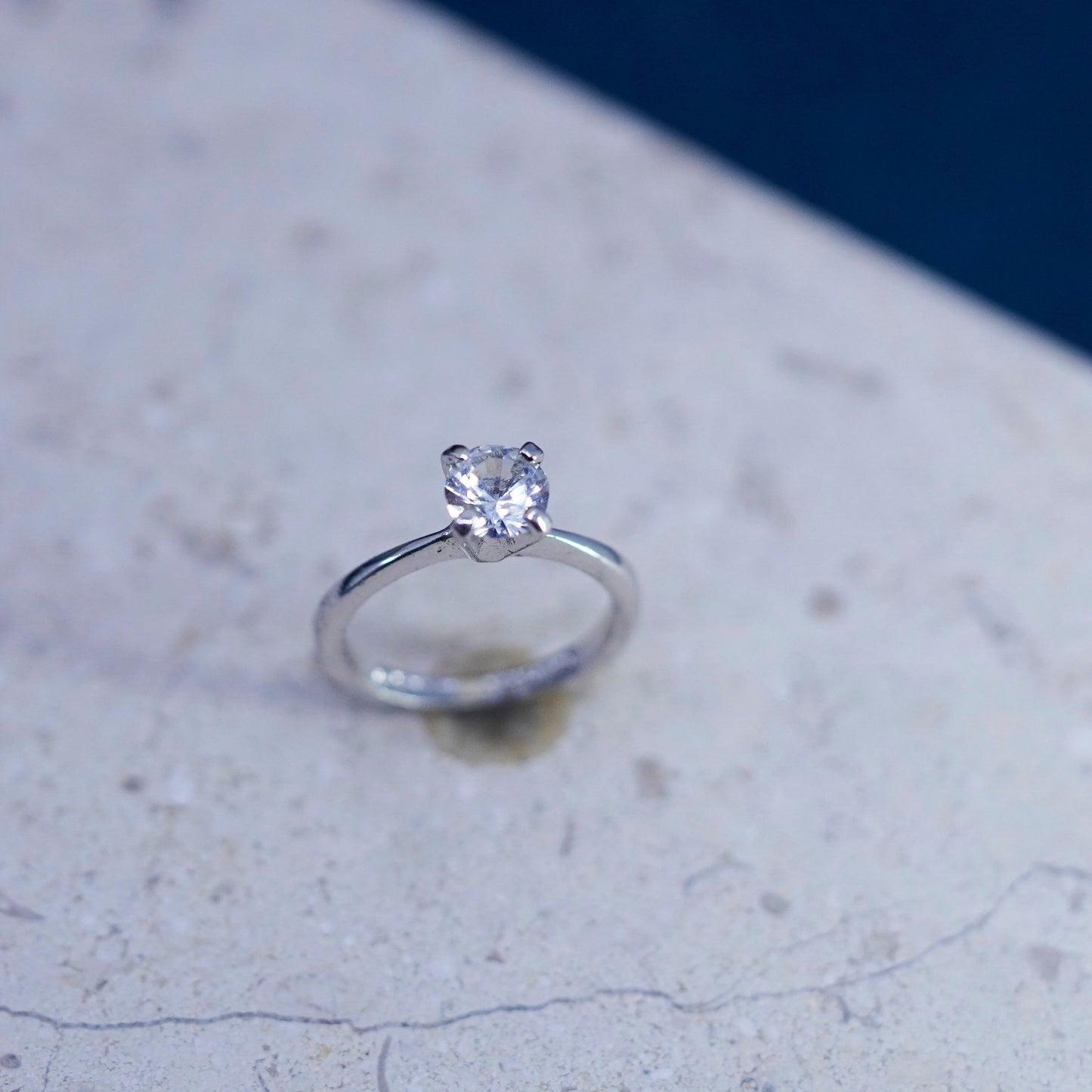 Size 6, vintage Sterling 925 silver handmade engagement ring with cz