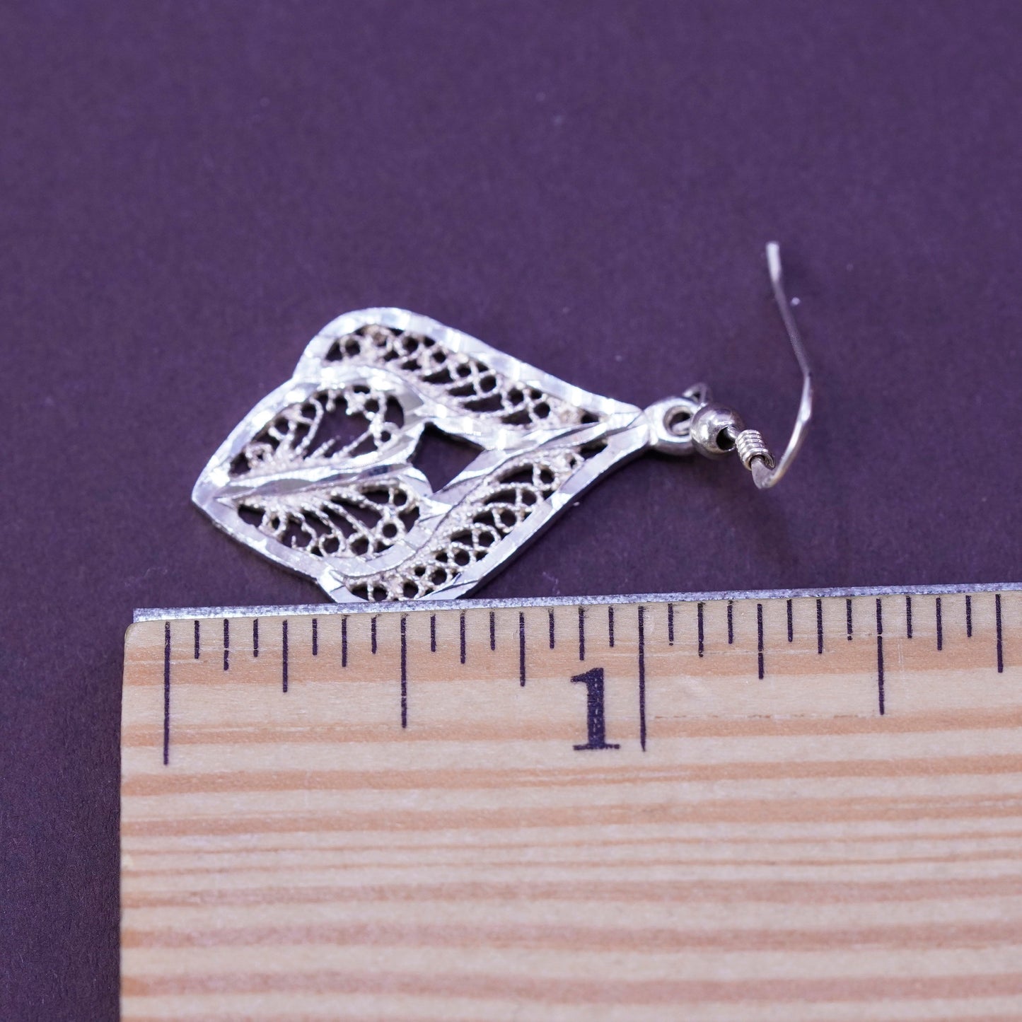 Vintage Sterling silver handmade earrings, 925 Filigree teardrops