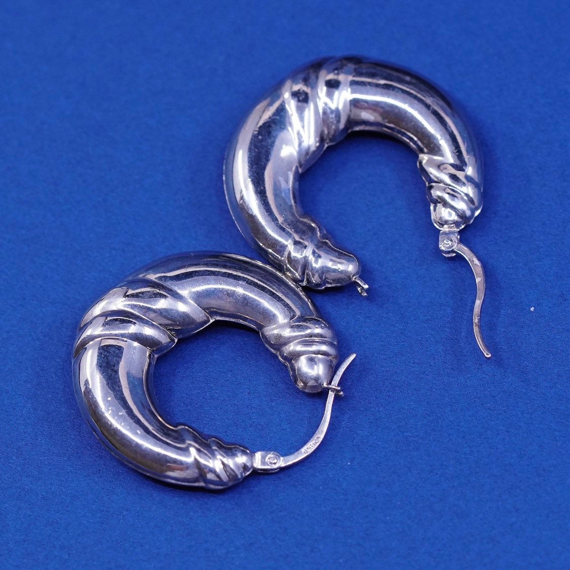 1", vtg Sterling silver handmade hoop earrings, puffy lightweight 925 huggie