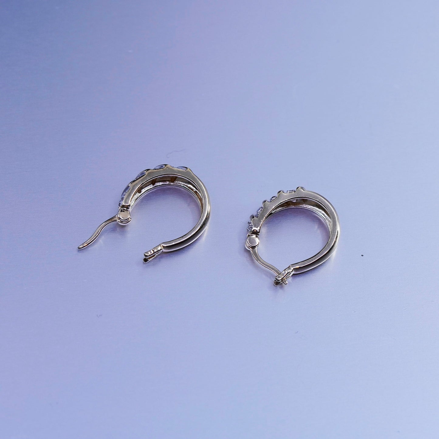 0.5”, vintage vermeil gold over Sterling silver earrings, 925 hoops w/ diamond