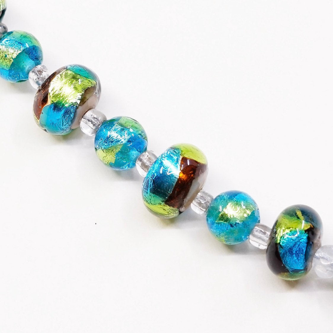 6.75", VTG 925 Sterling silver beads bracelet w/ artisan green glass beads