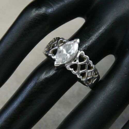 Sz 10, Sterling Silver Ring, 925 Silver Engagement Ring W/ Crystal