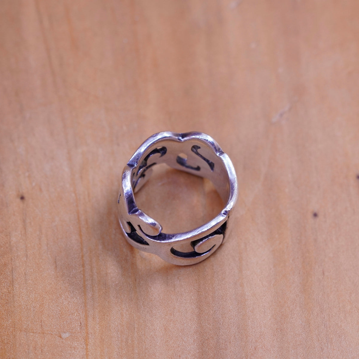 Size 5.5, vintage Sterling silver handmade ring, 925 filigree swirl wide band