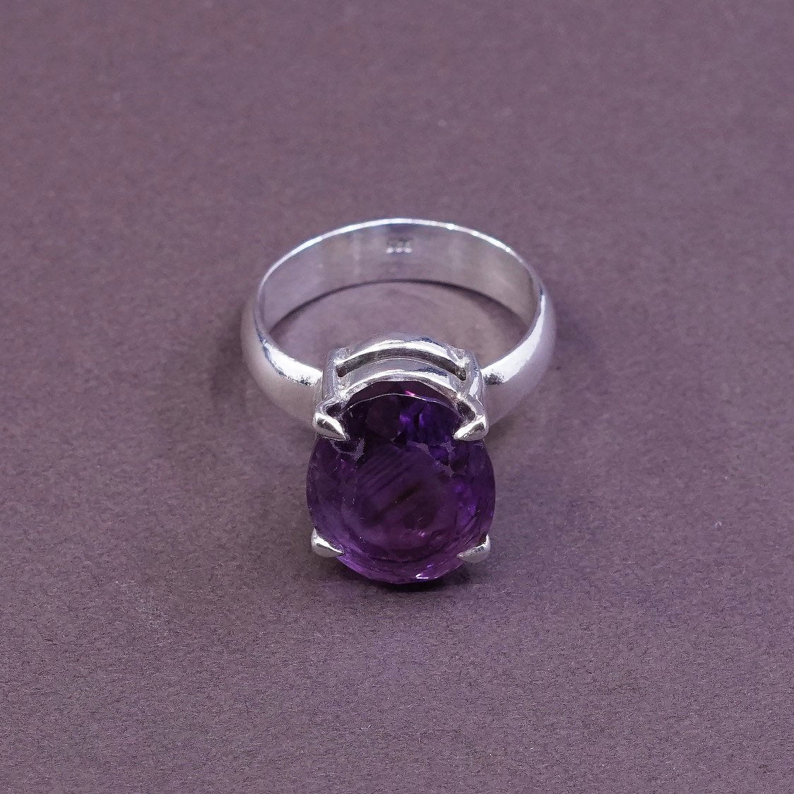 sz 9.5, Sterling silver statement ring, 925 w/ oval amethyst, stamped 925