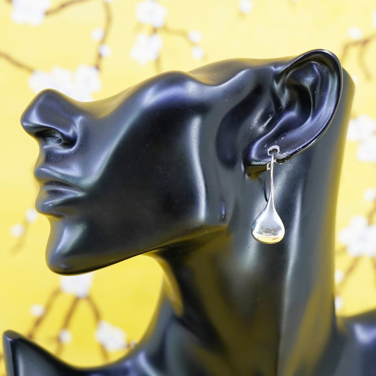 Vintage Sterling silver handmade earrings, 925 teardrop drops