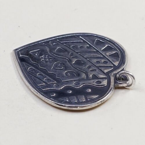 Vintage sterling silver handmade pendant, 925 heart charm Embossed Pattern