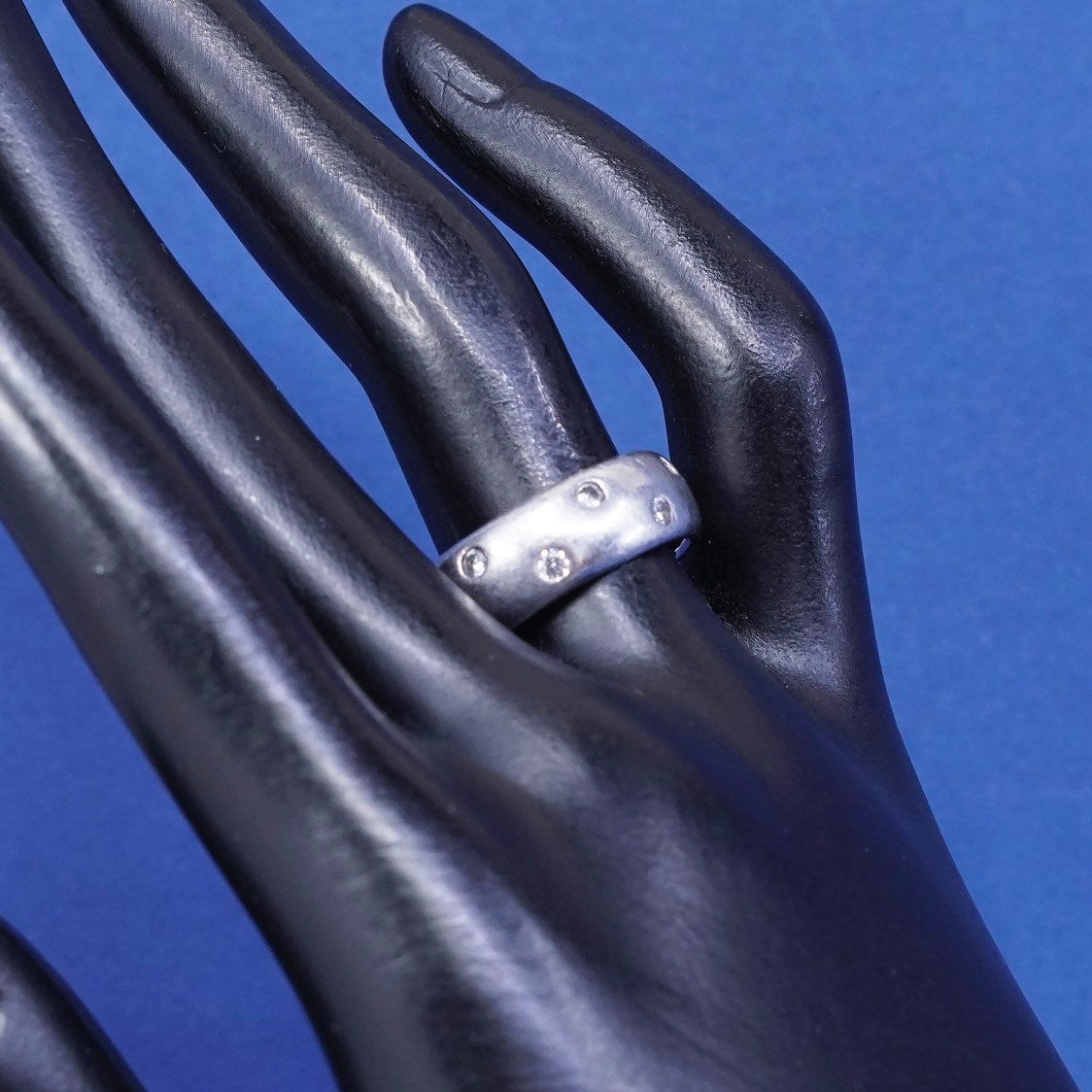 Size 7 vtg Sterling silver handmade ring, 925 band w/ cz 925 SW CZ China