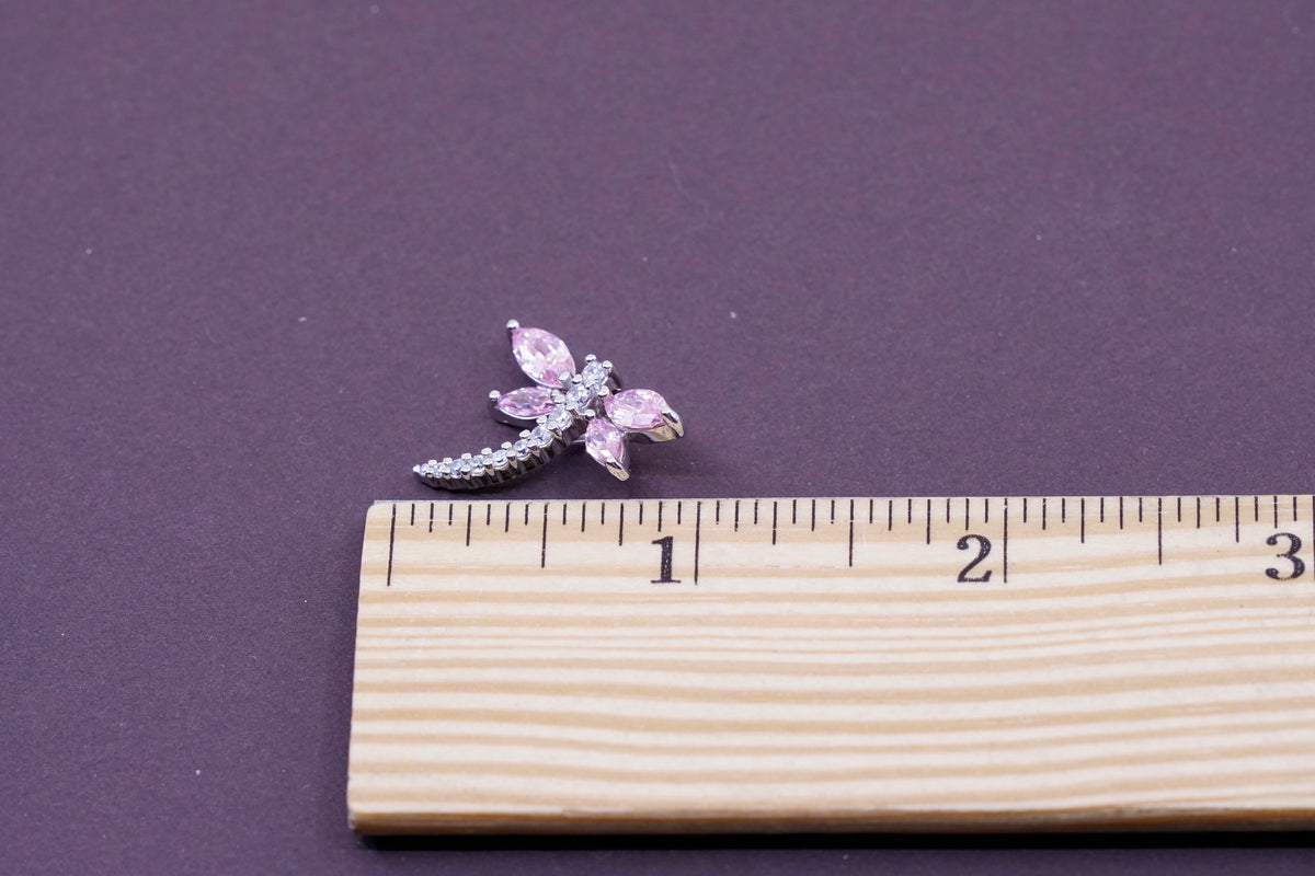 Vintage Sterling 925 silver handmade pendant with pink crystal butterfly