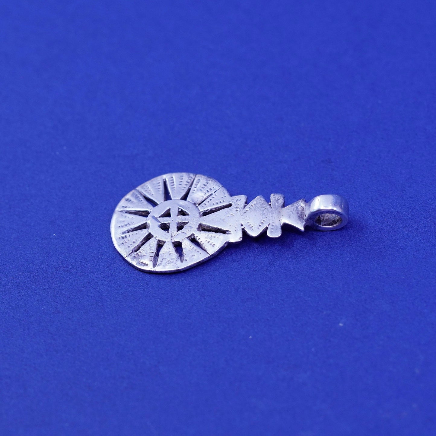 Vintage sterling 926 silver handmade pendant, sun charm