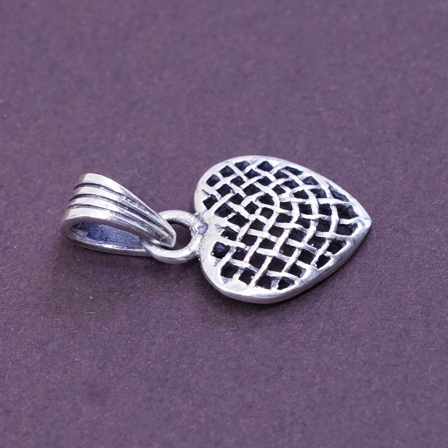 vtg Sterling silver handmade pendant, 925 silver filigree puffy heart pendant