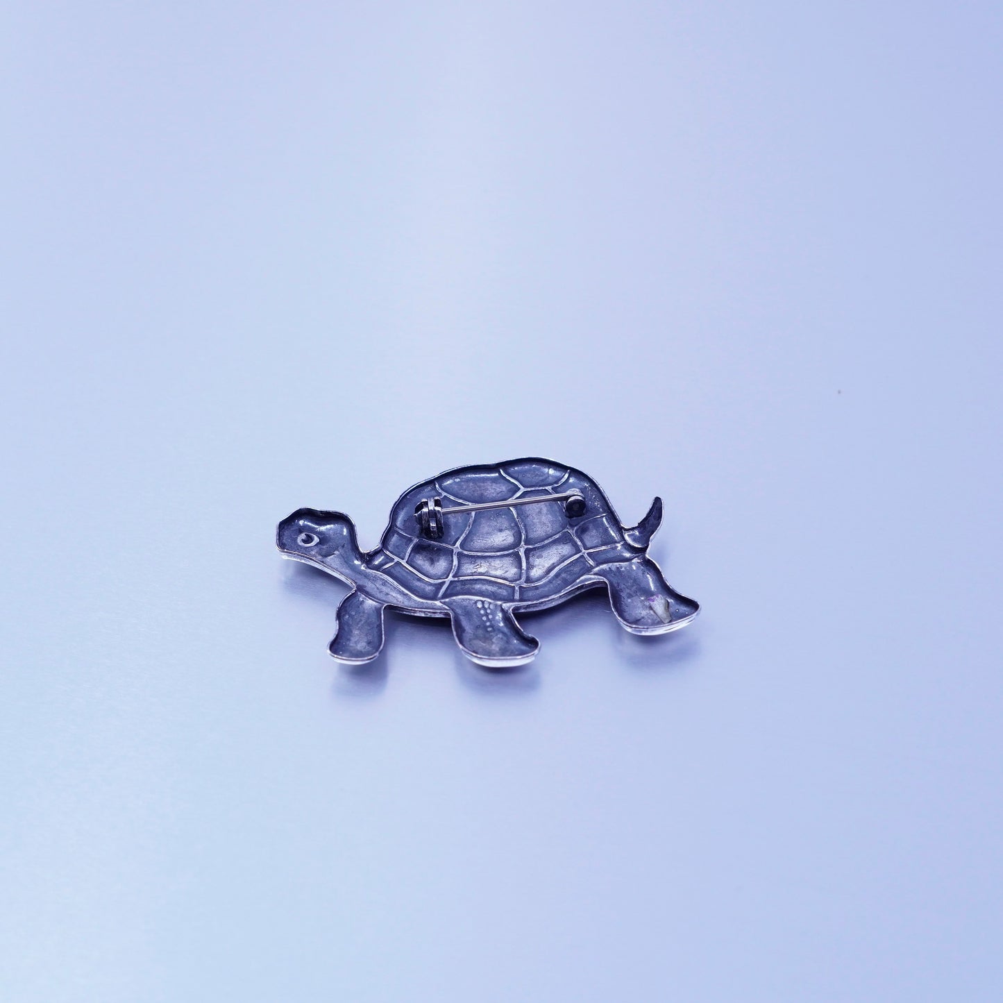 Vintage sterling silver handmade brooch, 925 land turtle pin