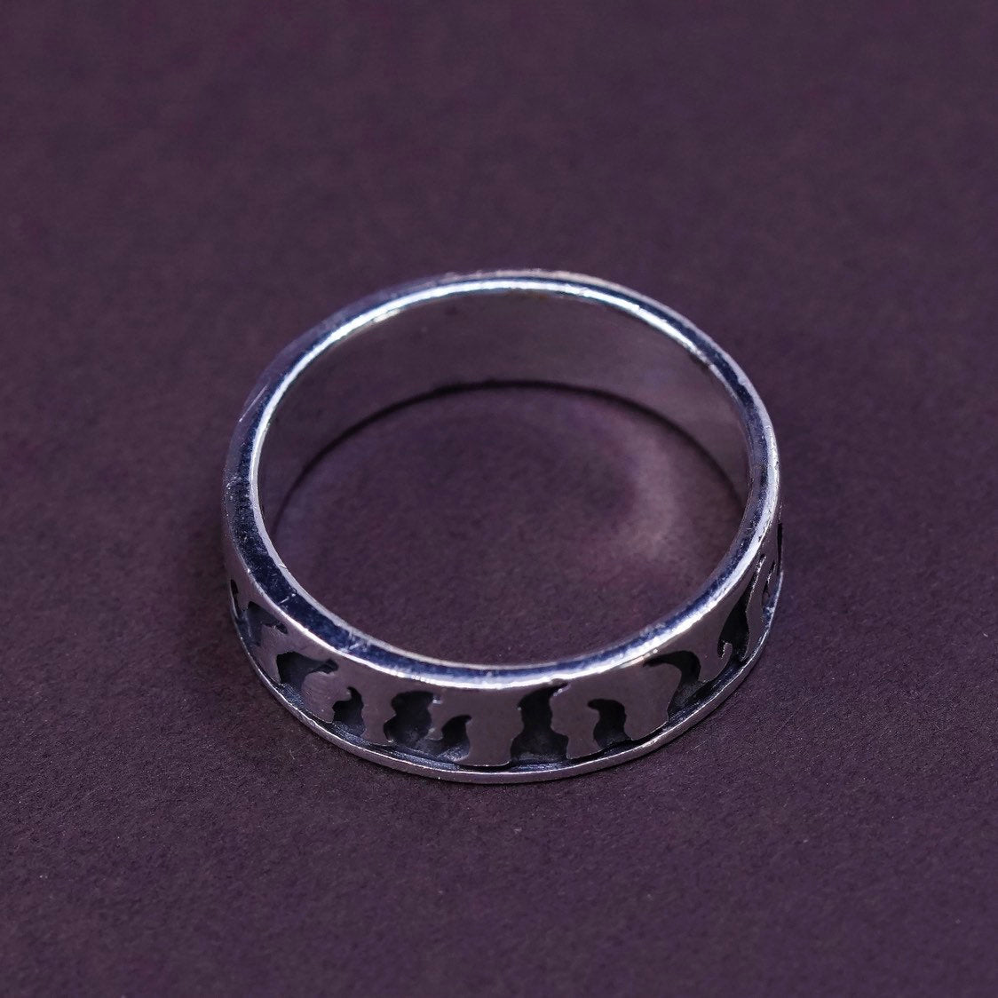 sz 11, vtg Sterling silver handmade ring, 925 band w/ fire embossed