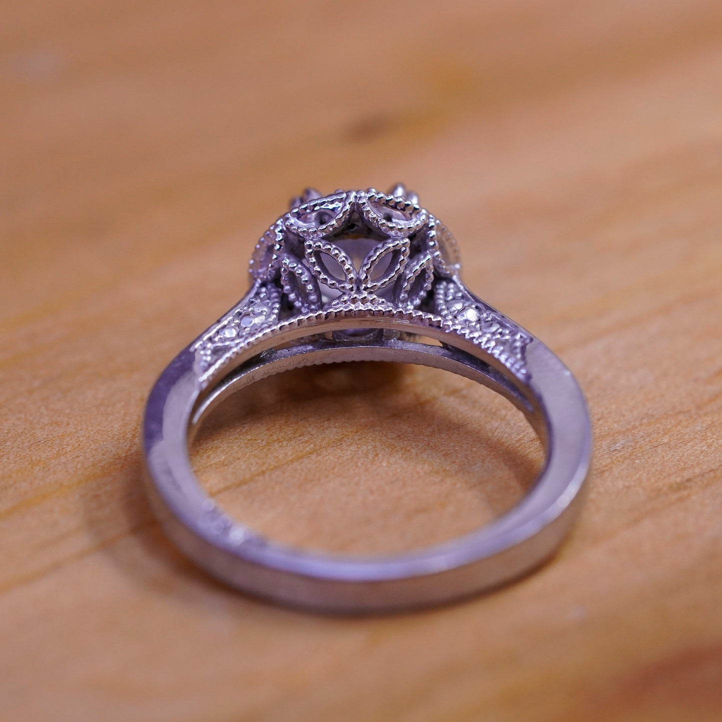 Size 6, vintage Sterling 925 silver engagement ring with cluster cz
