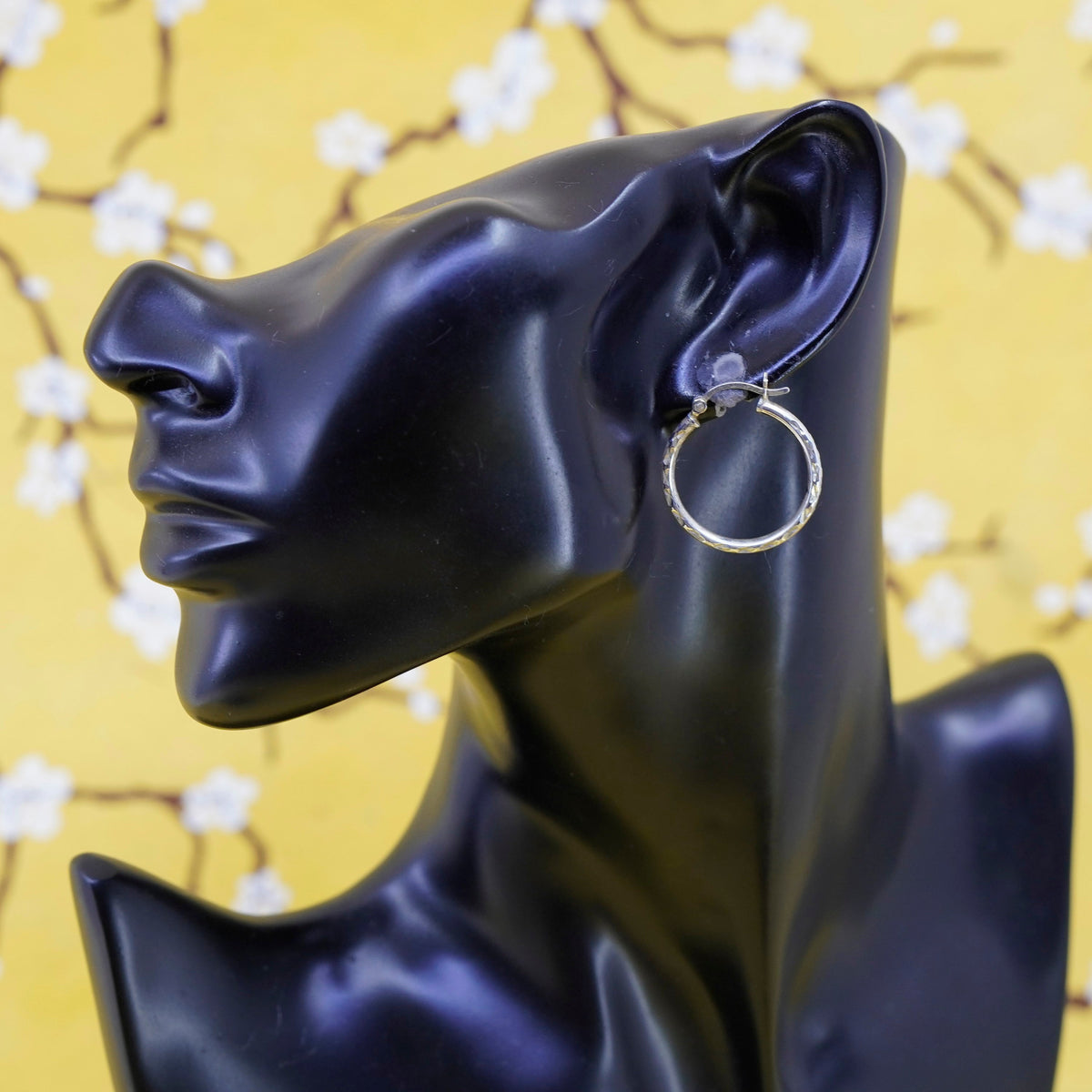 1”, Vintage Sterling silver handmade earrings, textured 925 hoops