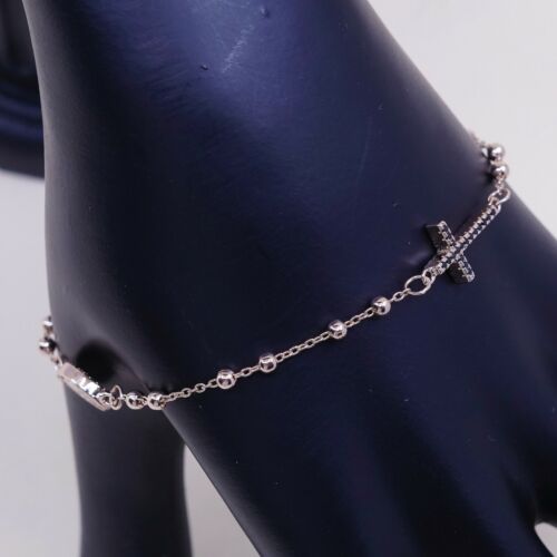 7.25”, Dyadema Vermeil Rose Gold Sterling Silver Bracelet, W/ Cross N Sapphire