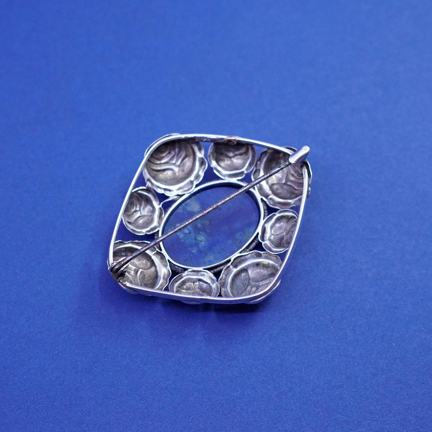vtg Art Deco Sterling Silver Floral handmade brooch, 1960s 925 rose flower pin