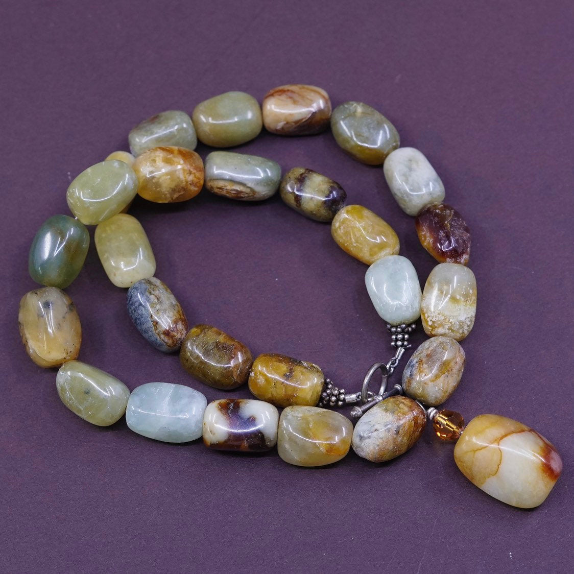 16", vtg handmade necklace, genuine lace amethyst and agate beads