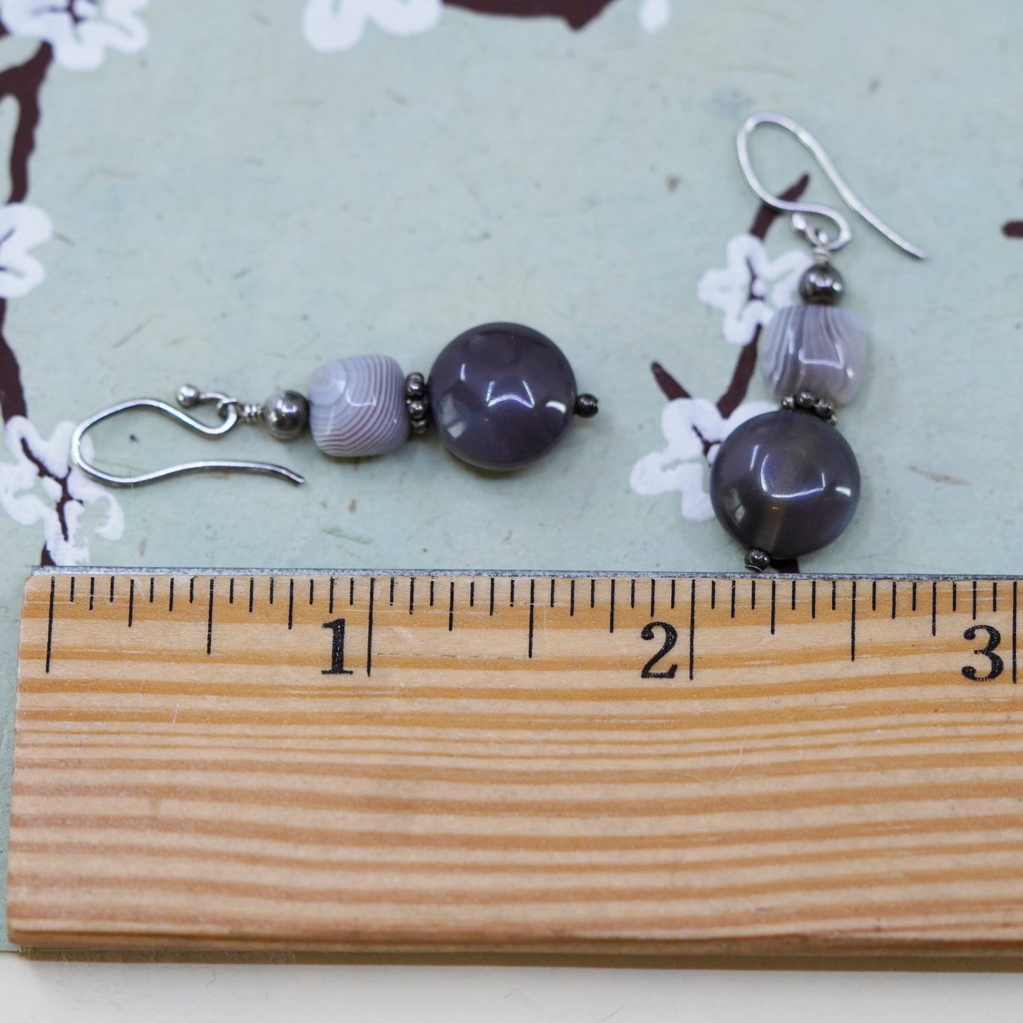 Vintage Sterling silver handmade earrings, garnet agate beads