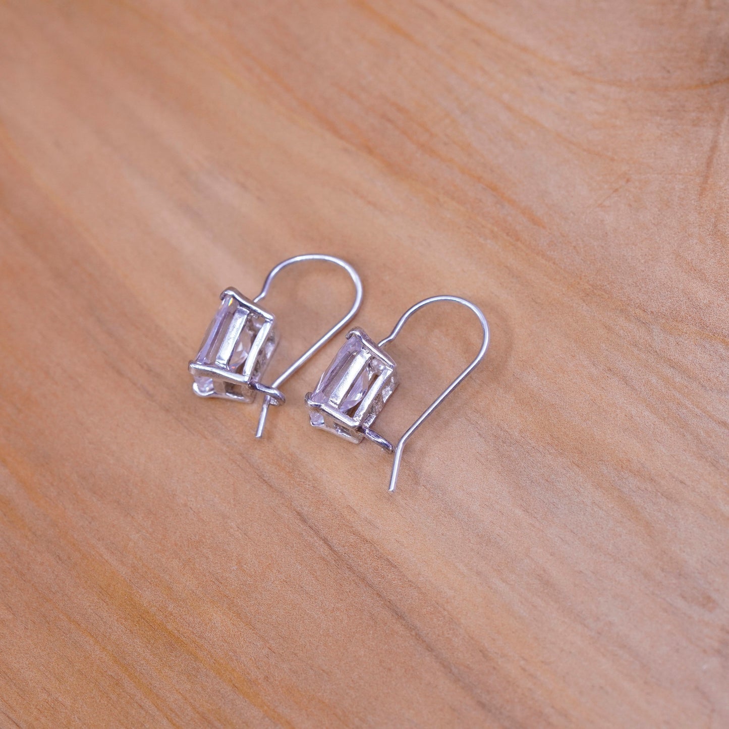 Vintage Sterling silver handmade earrings, 925 with rectangular cut CZ