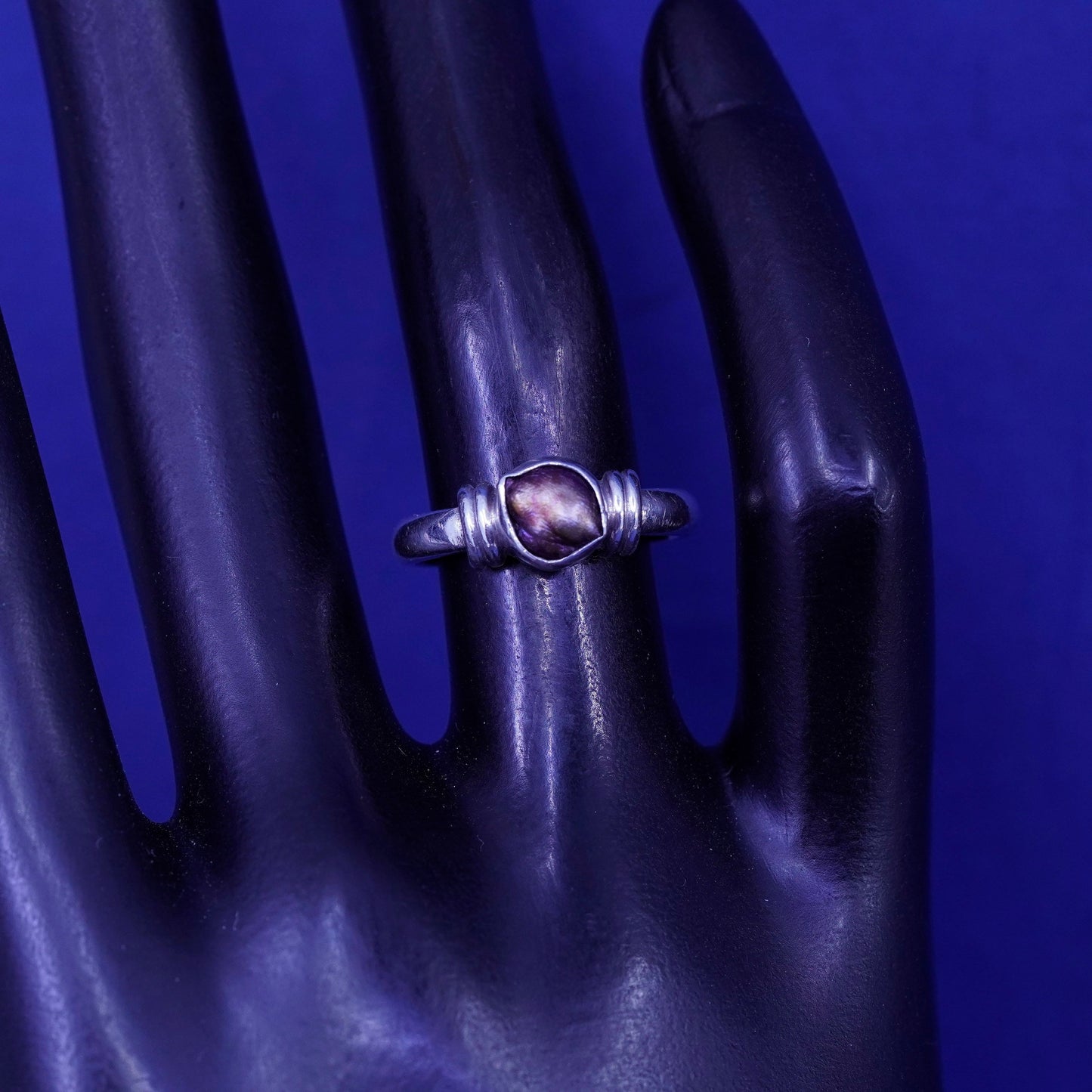 Size 6, vintage sterling 925 silver statement ring band with pearl