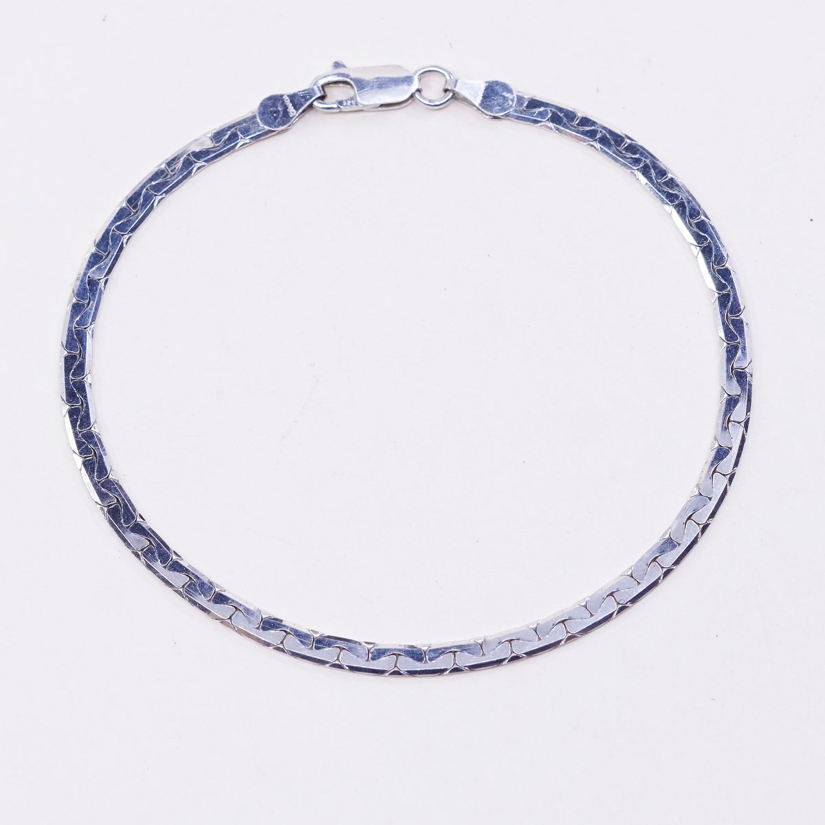 7.75”, 4mm, Vintage sterling silver flatten nugget bracelet, 925 silver chain