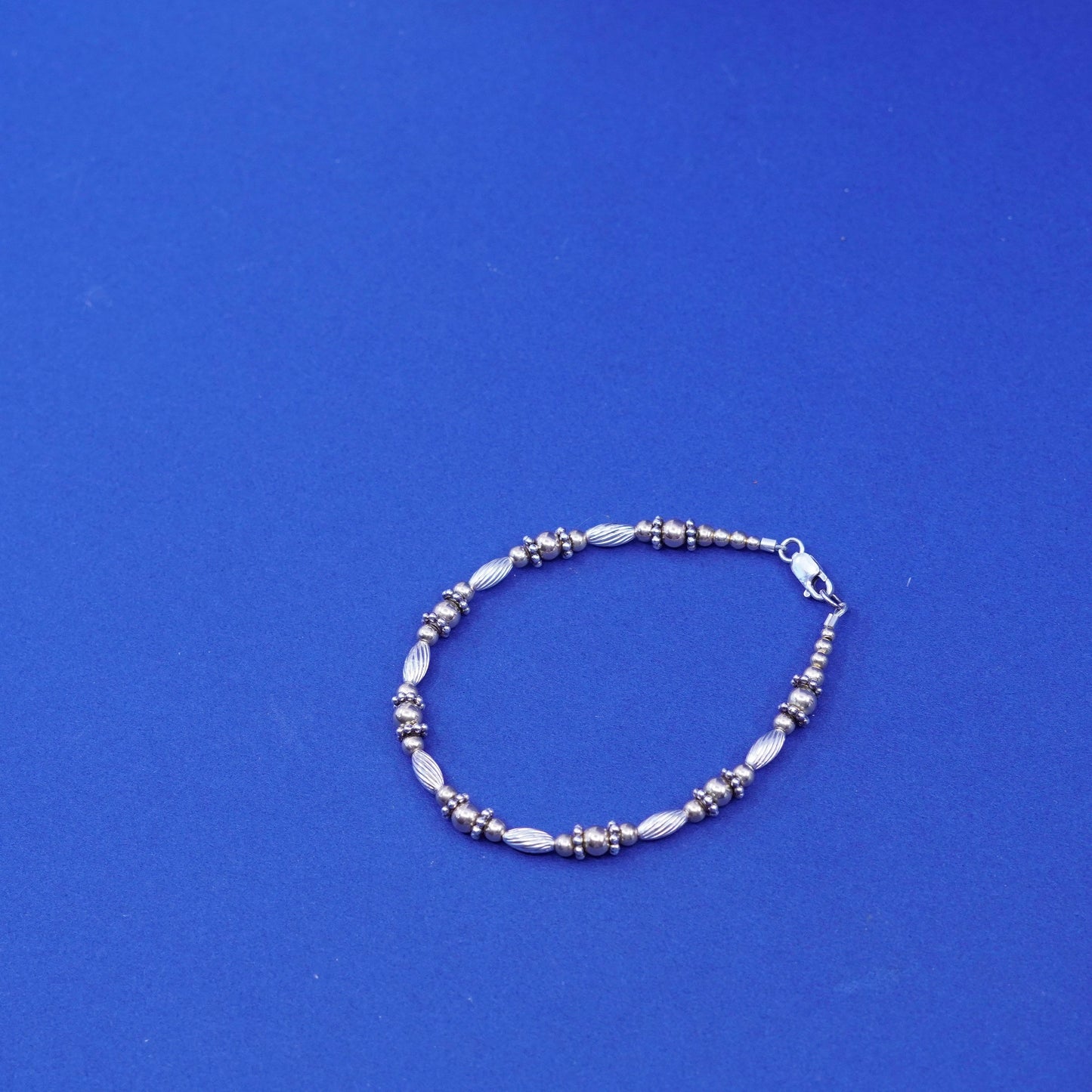 6”, vtg Sterling 925 silver bracelet, two tone chain w/ 14K gold beads bracelet