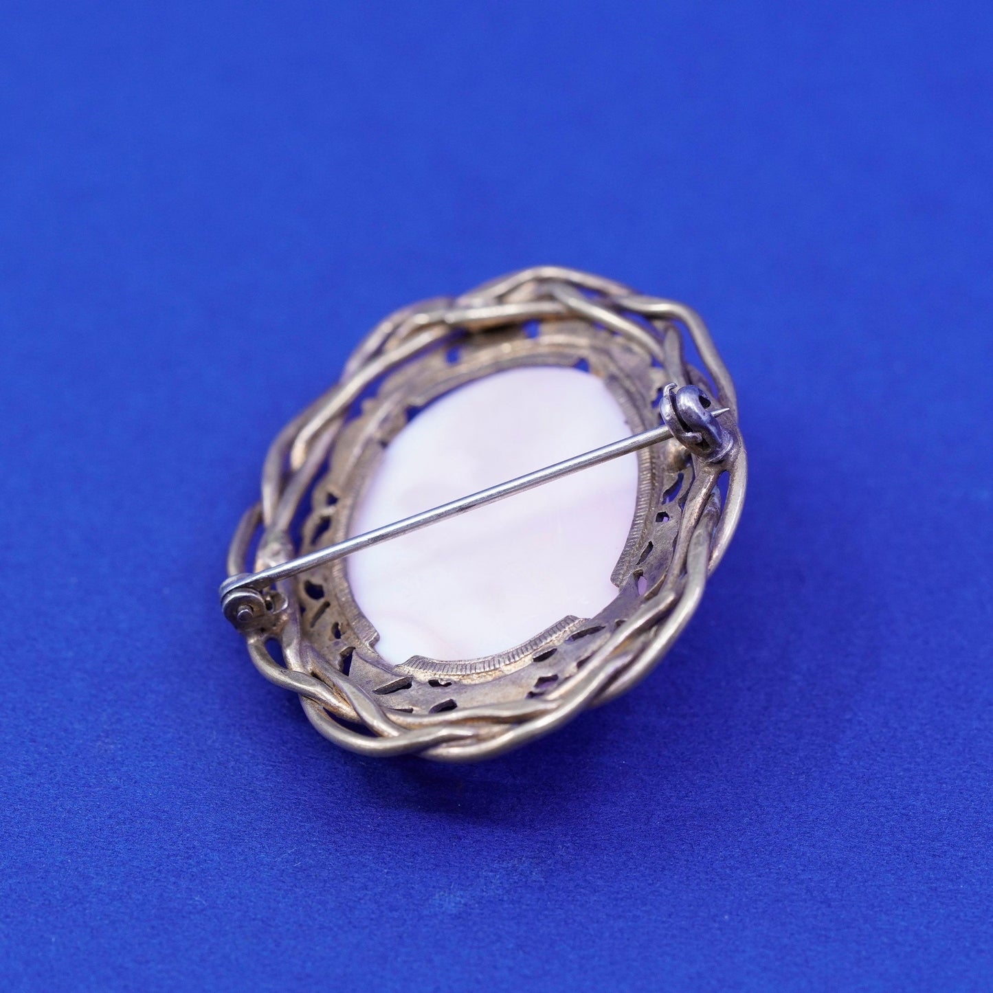 vintage handmade brass filigree brooch with cameo agate woman Portrait