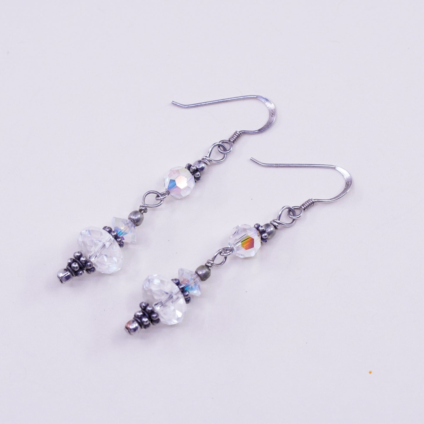 Vintage Sterling 925 silver handmade earrings with crystal