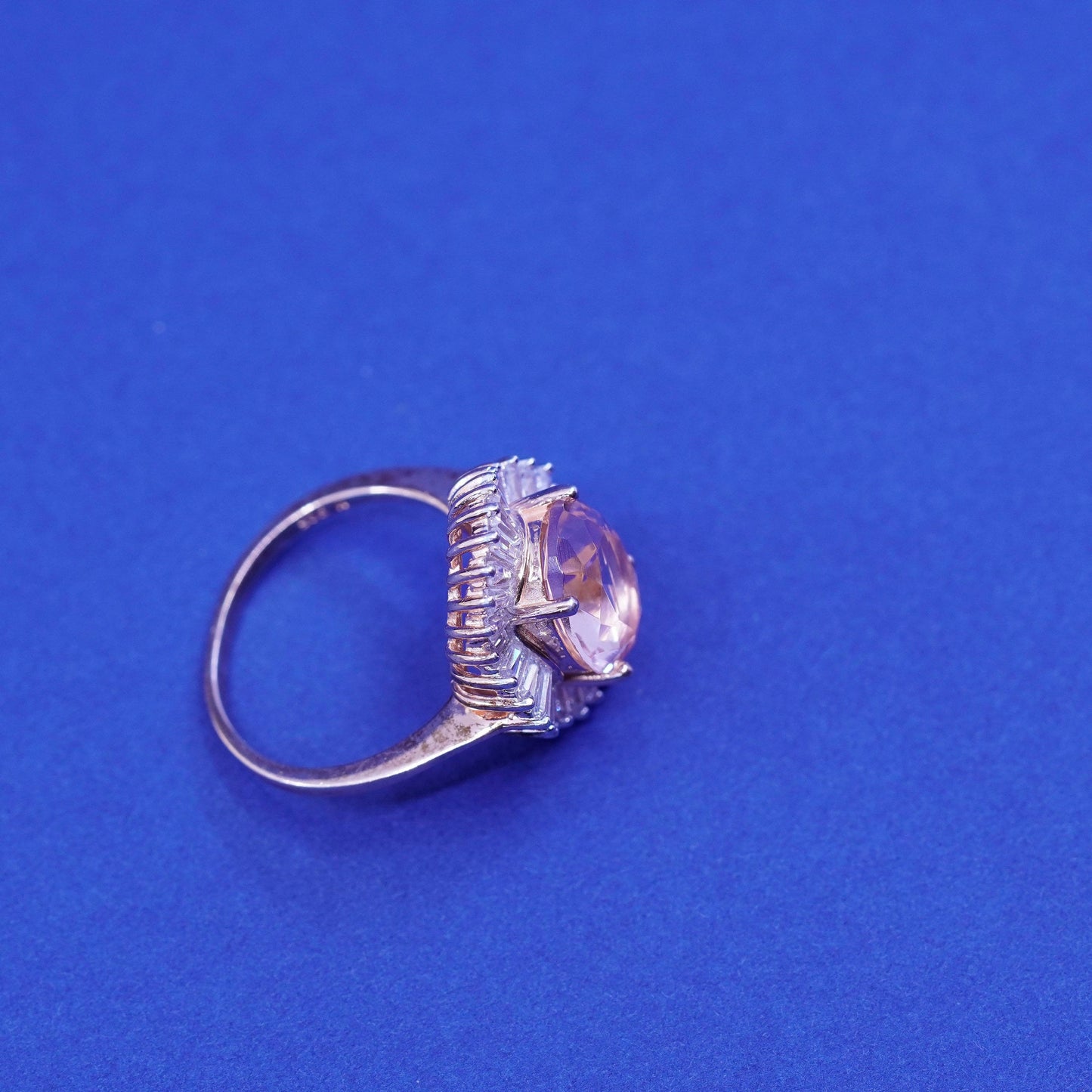 Size 8, vintage vermeil rose gold sterling silver ring pink crystal cluster Cz